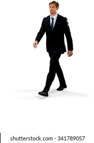 Friendly Caucasian Man With Short Medium Blond Hair In Business Formal Outfit Walking - Isolated