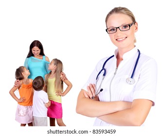  Friendly Female Doctor Family Children On Stock Photo (Edit Now) 83914477