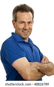 friendly man with arms crossed, (with Clipping Path)