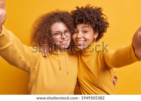 Similar – Image, Stock Photo woman making cuddles to her cute dog sleeping on bed