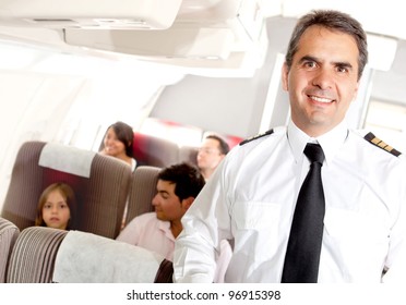 Friendly Pilot Passengers Cabin Airplane Smiling Stock Photo 96915398 ...