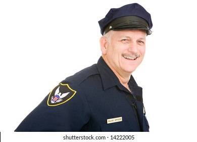 Friendly Police Officer Isolated On A White Background.