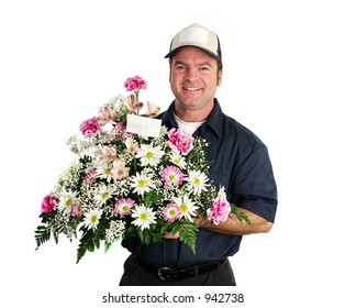 A Friendly, Smiling Flower Delivery Man.