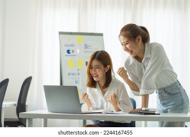 Friends of asia female employee worker discussing and accountant checking data document for investigation of corruption account. Anti Bribery concept, great business conversations - Shutterstock ID 2244167455