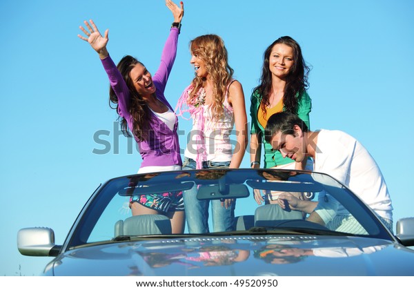 friends in
car