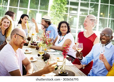 Friends Dining Outdoors Party Cheerful Concept