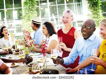 Friends Dining Outdoors Party Cheerful Concept