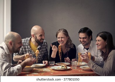 Friends Eating Pasta