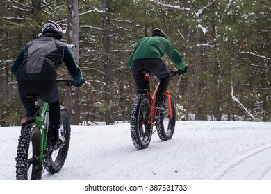 Friends Fat Biking In Winter