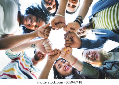 Friends Fist Together Circle Teamwork Concept