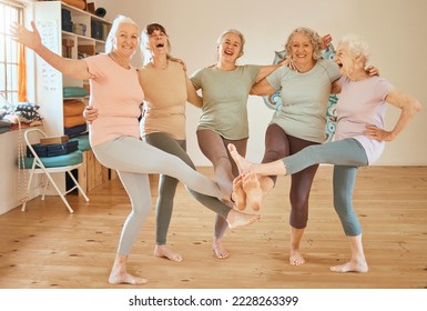 Friends, fitness and dance with a senior woman group having fun together in an exercise class. Gym, wellness and health with a mature female team training in a studio for an aerobic workout - Powered by Shutterstock