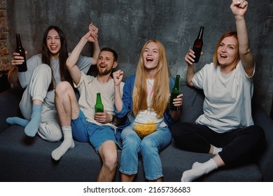 Friends Gathered At Home To Watch The Final Of American Football On TV