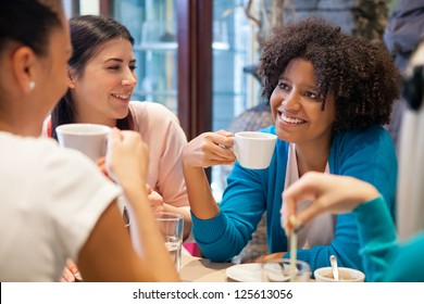 Friends Girls Together On Coffee