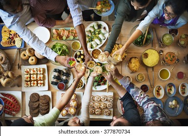 Friends Happiness Enjoying Dinning Eating Concept - Shutterstock ID 377870734