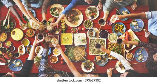 Friends Happiness Enjoying Dinning Eating Concept - Shutterstock ID 393629302