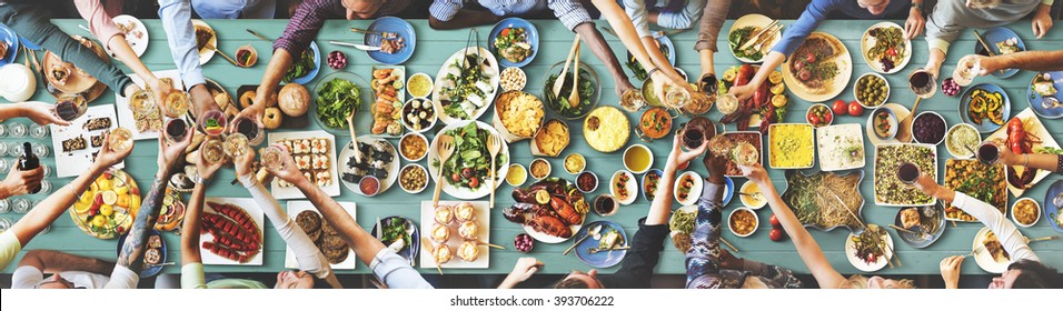 Friends Happiness Enjoying Dinning Eating Concept - Shutterstock ID 393706222