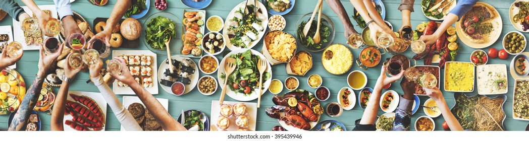 Friends Happiness Enjoying Dinning Eating Concept - Shutterstock ID 395439946
