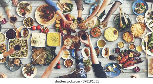 Friends Happiness Enjoying Dinning Eating Concept