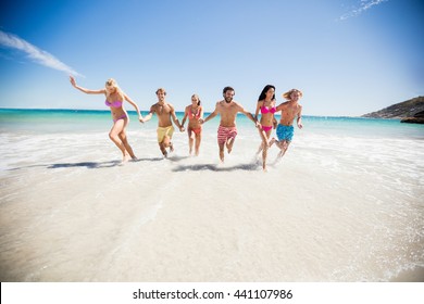 Friends Having Fun At The Beach On A Sunny Day