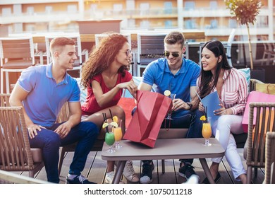 Friends Having Fun Drinking Cocktails Outdoor Stock Photo 1075011218 