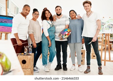 With friends like these, who needs anything else. Full length shot of a diverse group of artists standing together during an art class in the studio. - Powered by Shutterstock