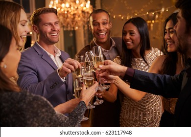 Friends Make Toast As They Celebrate At Party Together
