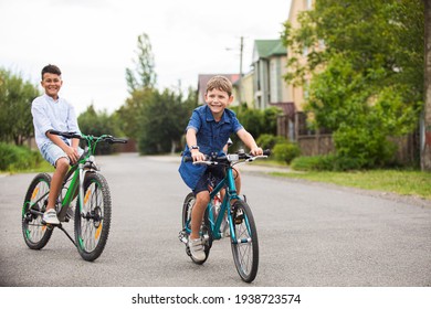 The friends on bicycles greet each other on the street - Powered by Shutterstock