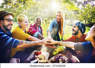 Friends Outdoors Camping Teamwork Unity Concept