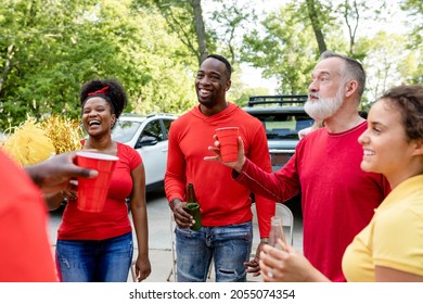 Friends Partying At A Tailgate Event