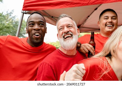 Friends Partying At A Tailgate Event