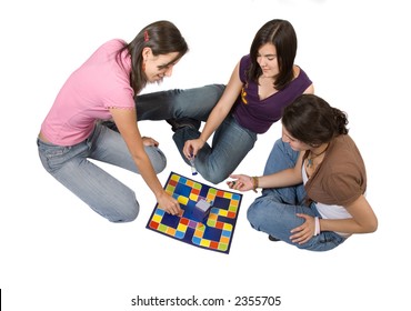 Friends Playing Board Games Over A White Background