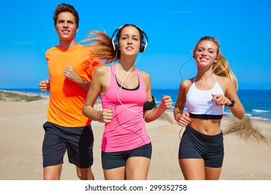 Friends Running On The Beach Happy In Summer Sunny Day