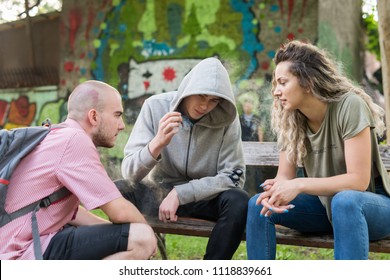 Friends Smoking Weed In The Park.