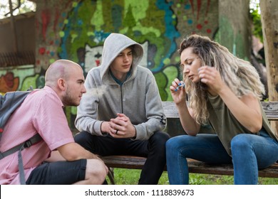 Friends Smoking Weed In The Park.