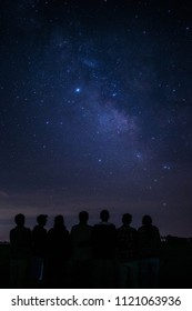 Friends Stargaze On A Starry Night With The Milky Way Visible