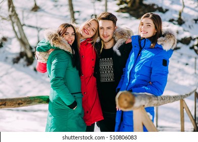 Friends Three Girls One Boy Standing Stock Photo Edit Now