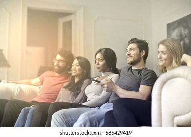 Friends Watching A Show On Tv