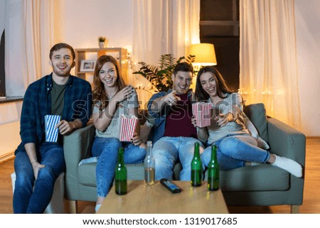 Similar – Image, Stock Photo Group of young friends with pizza and bottles of drink