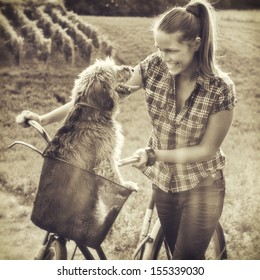 Friendship / Vintage Style Photo From A Girl And Her Dog