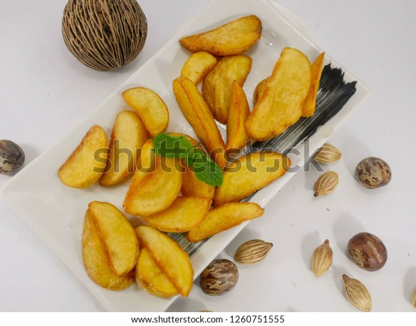 Fries Potato Plate Decorate Beans Royalty Free Stock Image