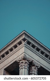 Frieze, Cornice, Architrave And Capital On Blue