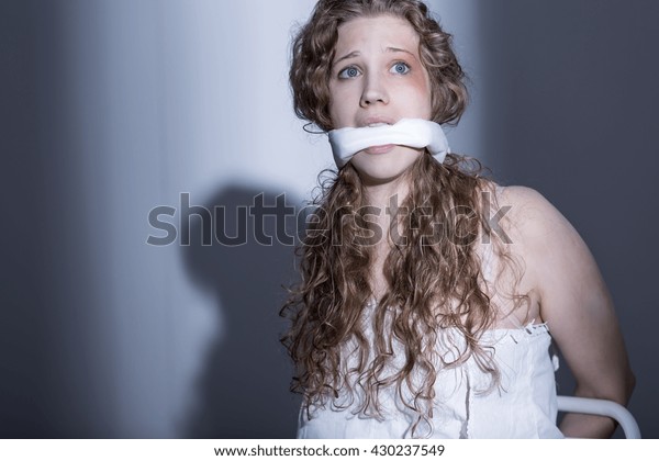 Frightened Young Woman Tied Chair Gag写真素材430237549 Shutterstock