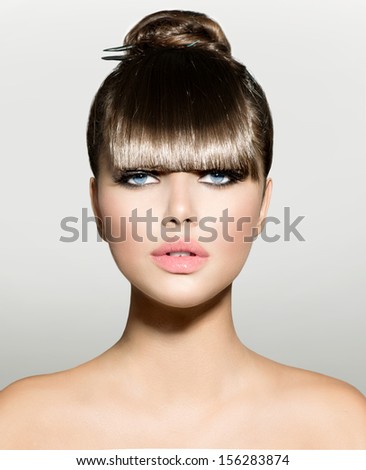 fringe fashion model girl trendy hairstyle stock photo edit now