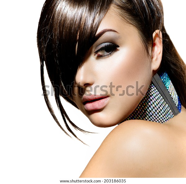 Fringe Hairstyle Fashion Beauty Girl Gorgeous Stock Photo