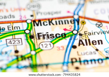 Frisco. Texas. USA on a map