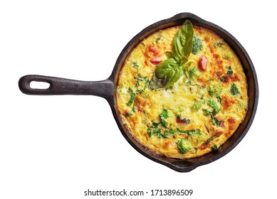 Frittata With Broccoli Isolated On White, Top View