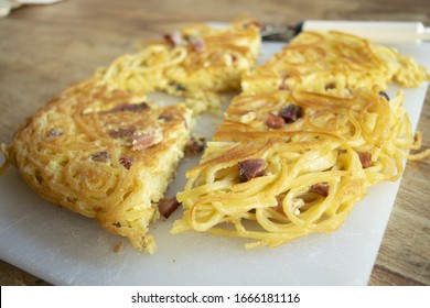 Frittata Of Pasta Made With Spaghetti And Speck