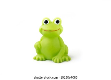 Frog Figure Rubber Toy On White Isolated Background