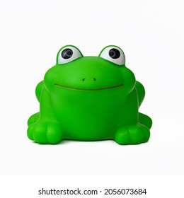 Frog Figure Rubber Toy On White Isolated Background