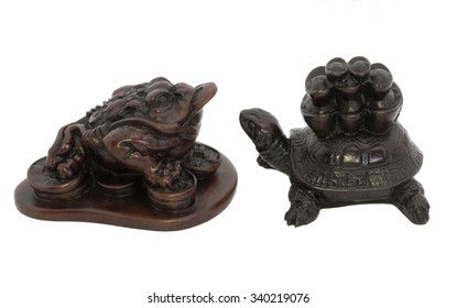 Frog And Turtle Feng Shui On White Blackground